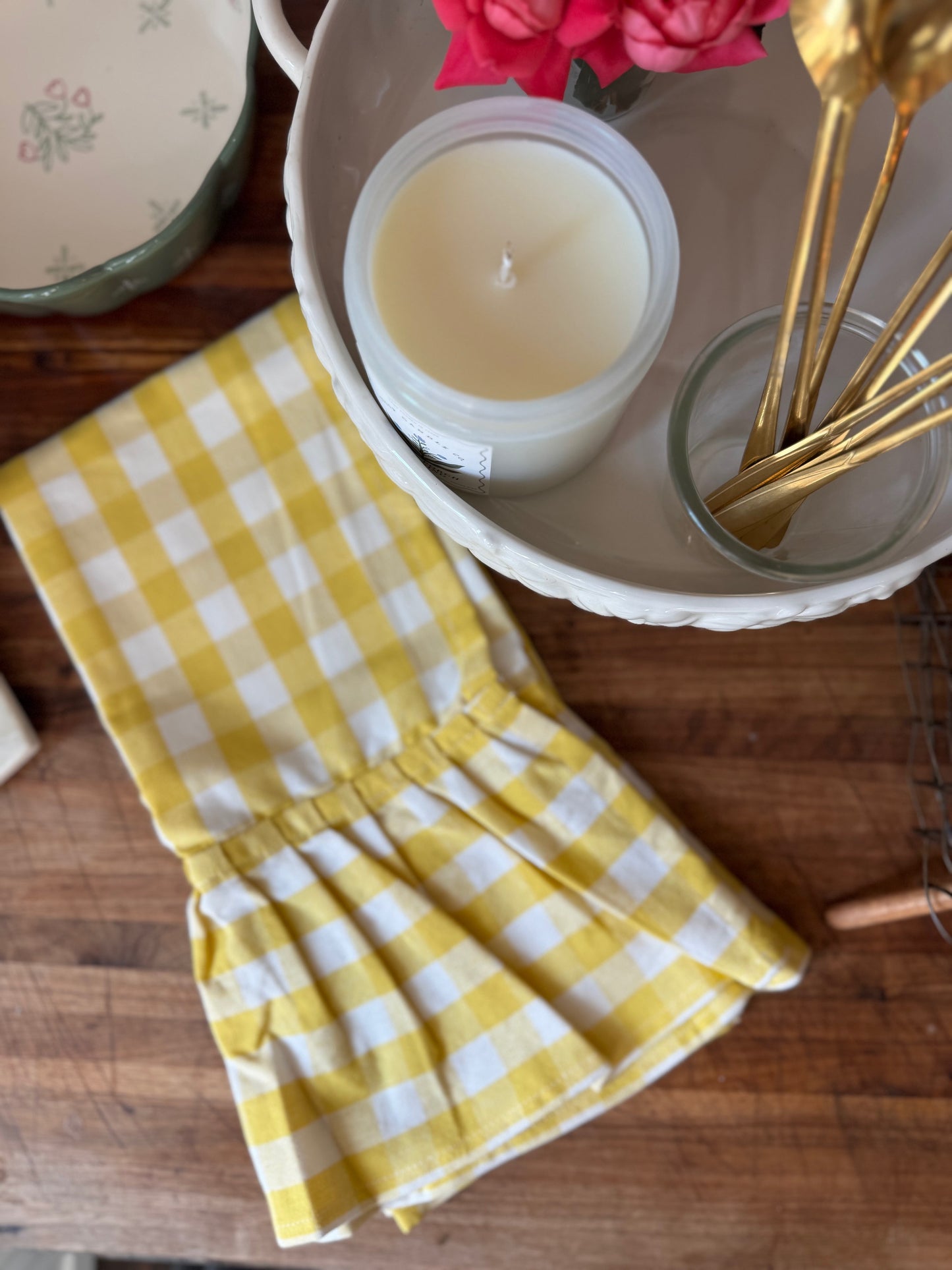 Yellow Ruffled Gingham Dish Towel